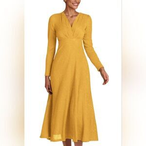 Yellow Babydoll Empire Waist Midi Dress Lightweight Gypsy Indie Festival 70s L